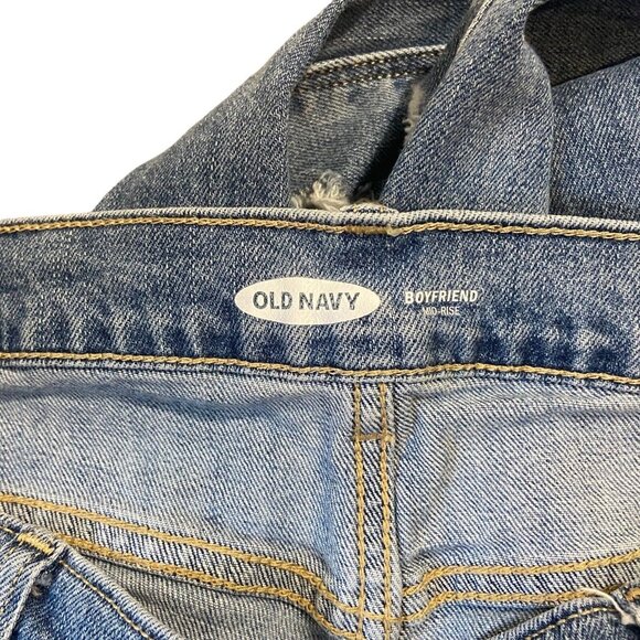 Old Navy Boyfriend Women Blue Distressed Ripped Jeans Standards Mid Rise Size 8 - Picture 2 of 13